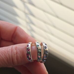 Elegant Silver Multi-Color Gemstone Ring Set
